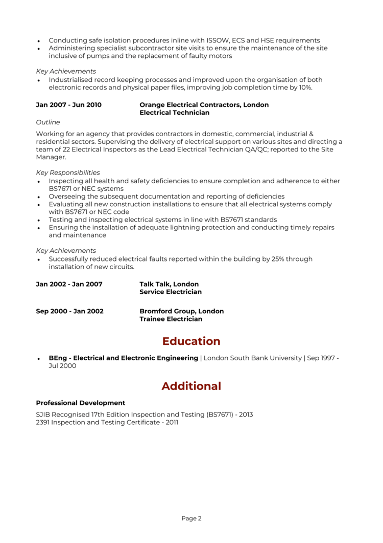 personal statement for electrician cv