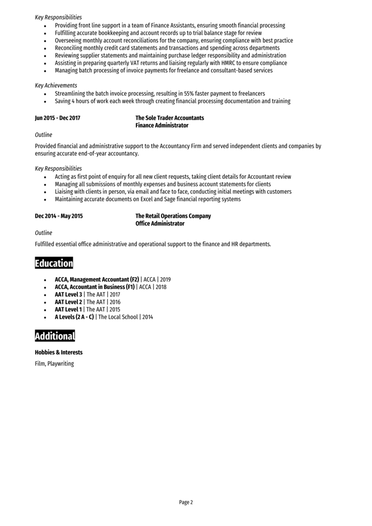 Finance Assistant CV-2