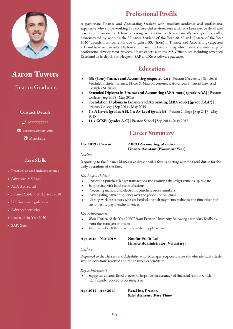 Finance Graduate CV 1