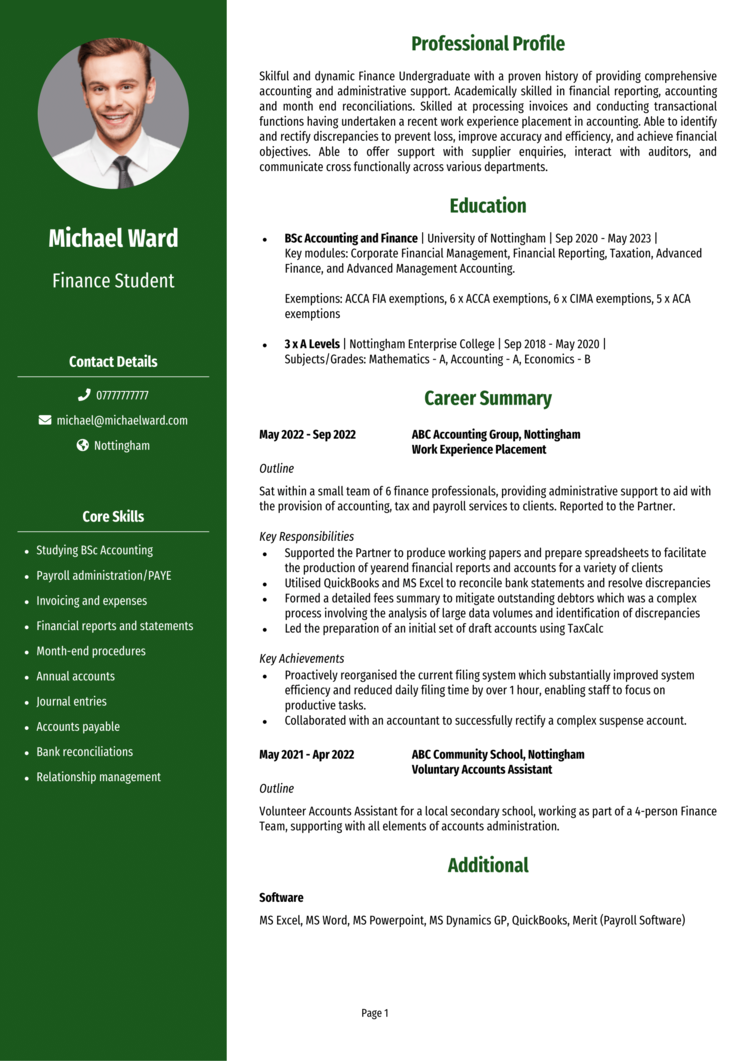 Finance Student CV 2