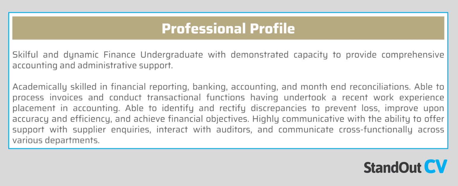 Finance student CV personal statement