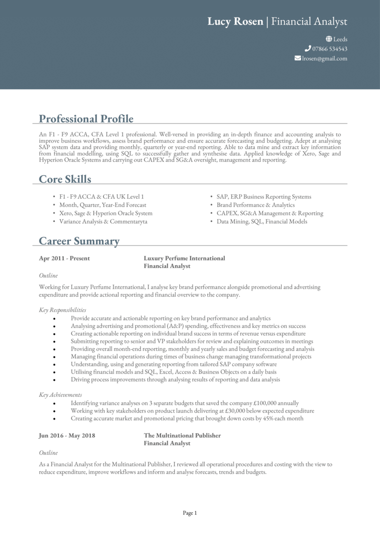 Financial Analyst CV-1