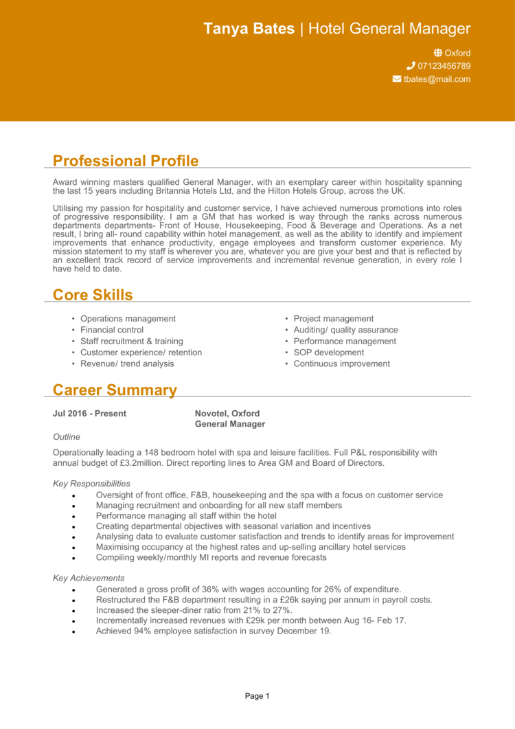 cv personal statement examples manager