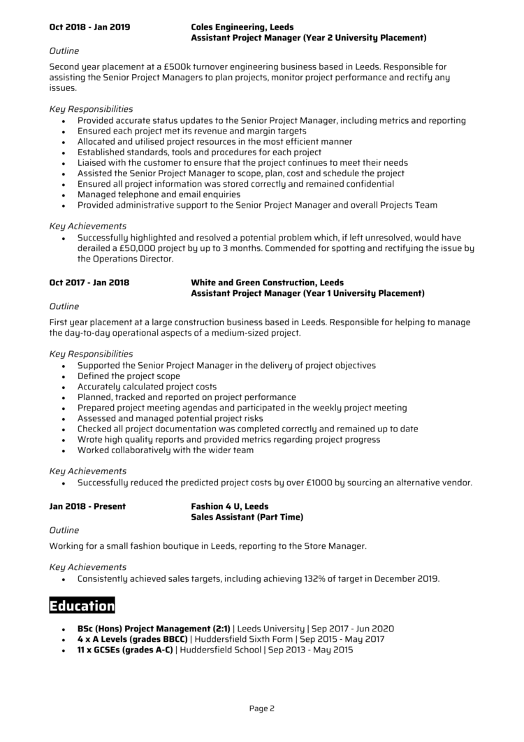 Basic Project Manager CV 2