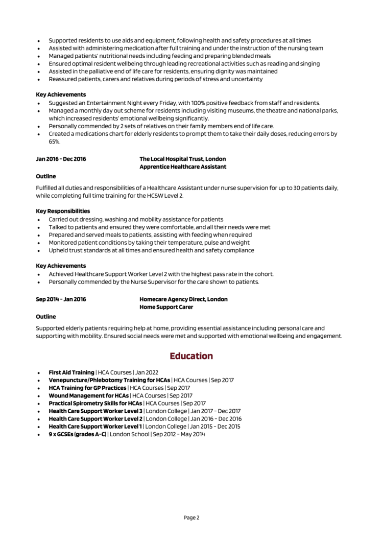 Healthcare Assistant Cv Example Step