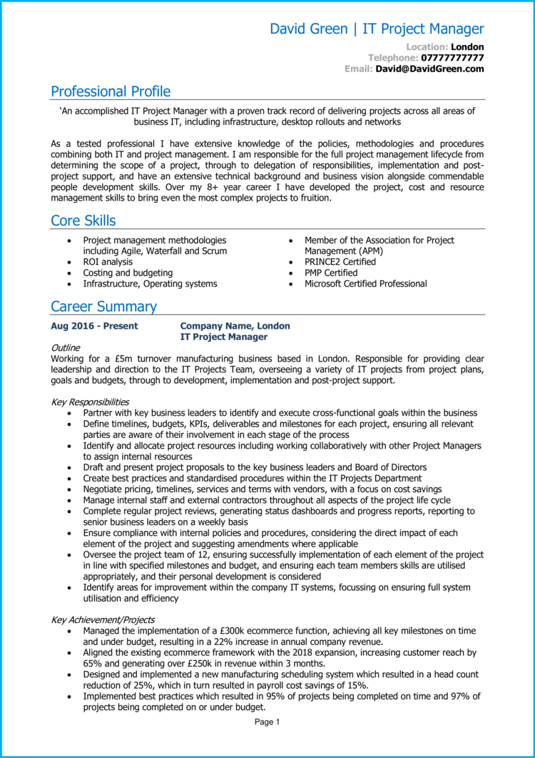 IT Project Manager CV 1