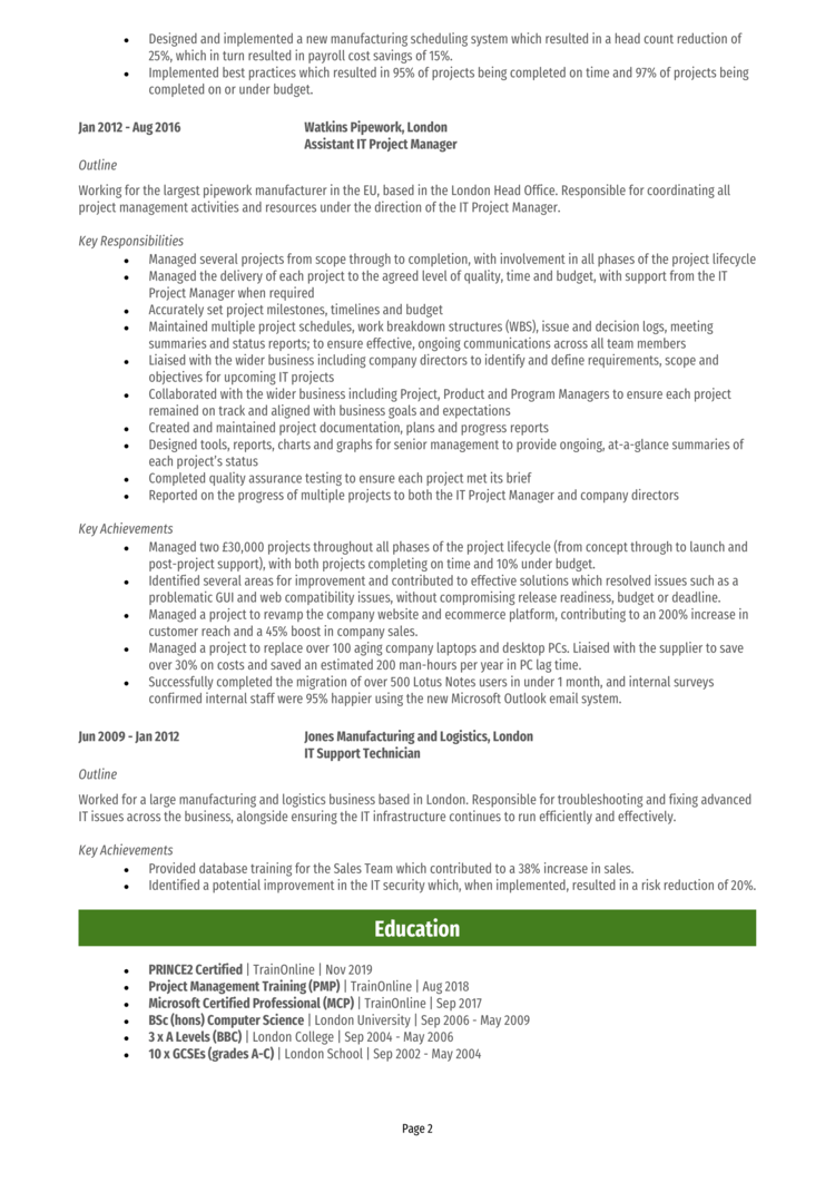 IT Project Manager CV 2