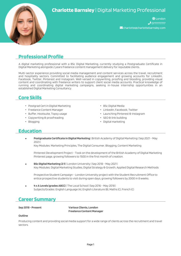 cv personal statement for internship