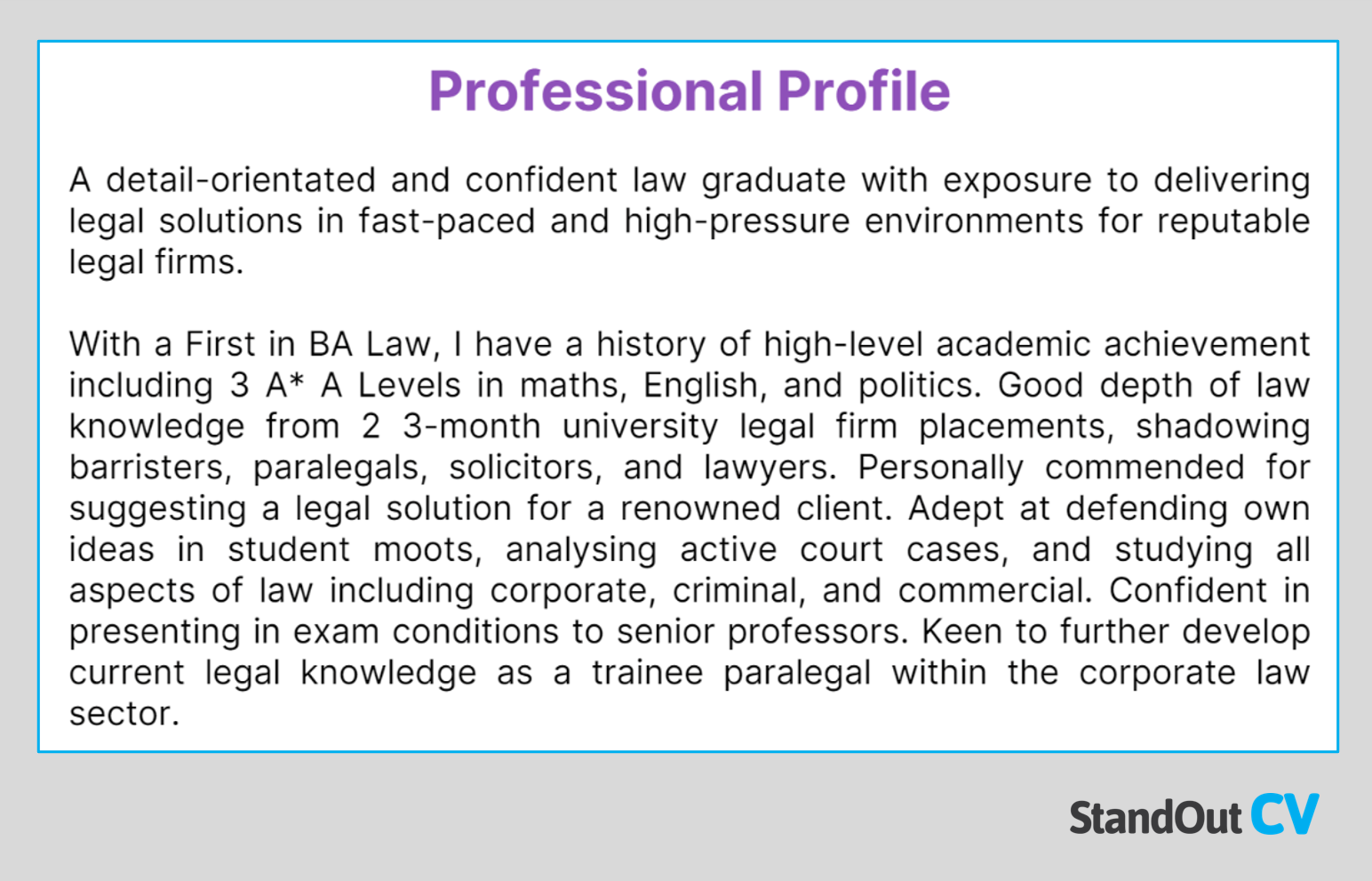 business graduate cv personal statement