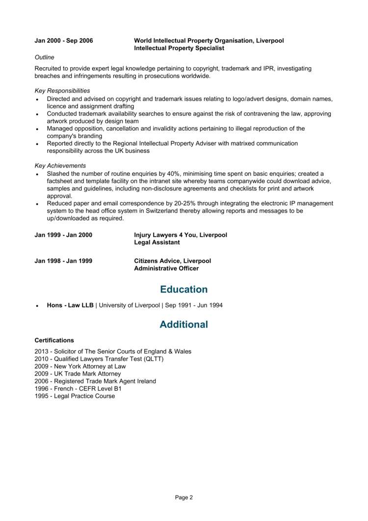 Lawyer CV example 2