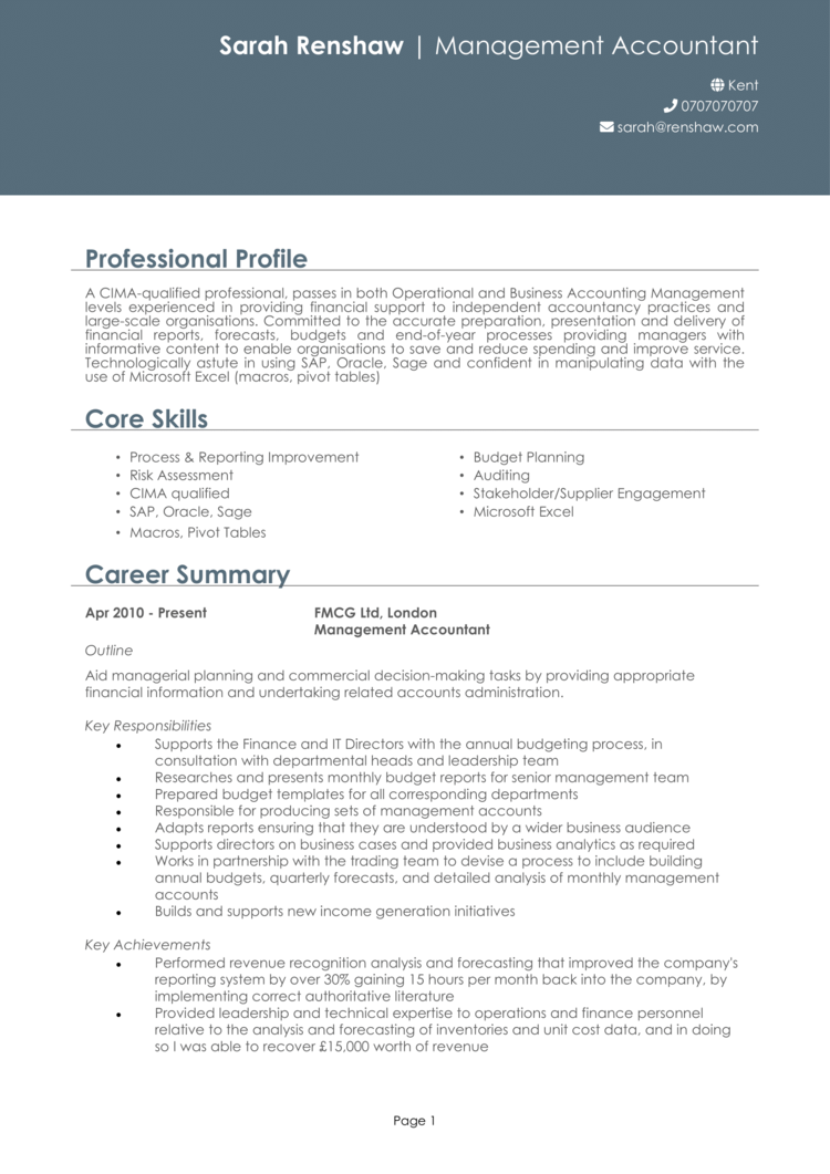 Management Accountant CV-1