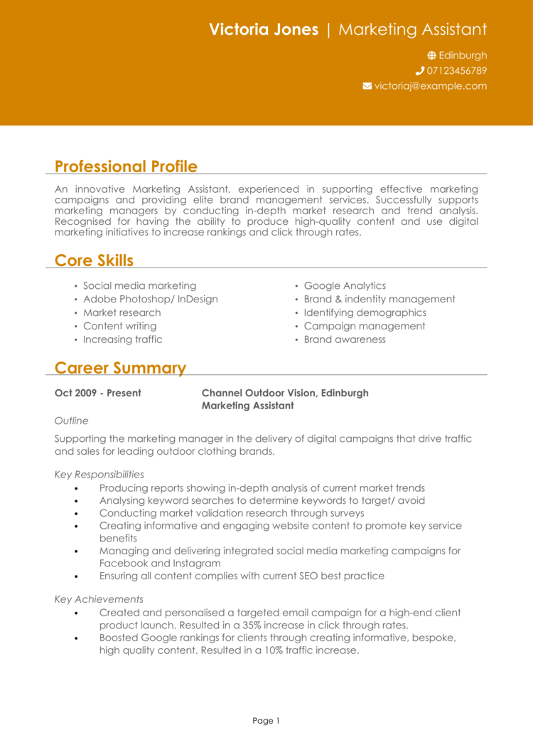 Marketing Assistant CV-1