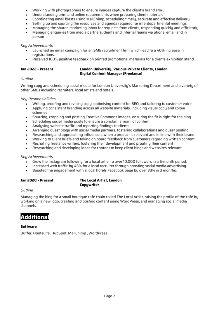 Marketing Graduate CV 2 - page 2