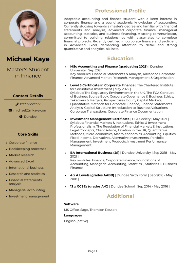 Masters Student CV