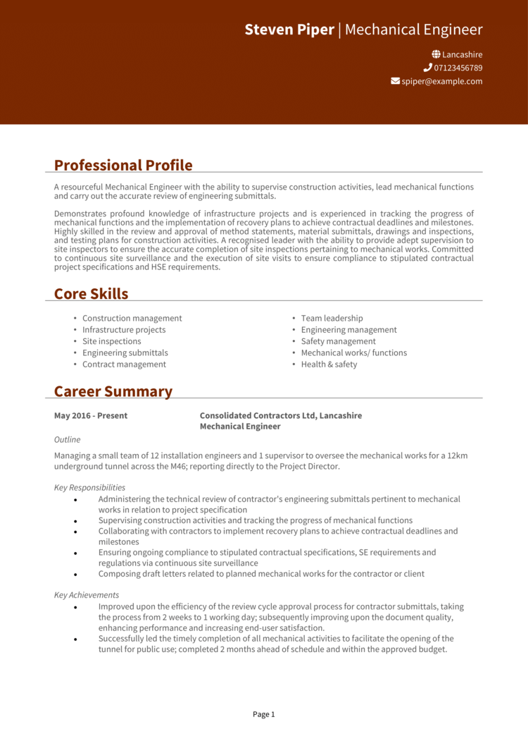 Mechanical Engineer CV-1