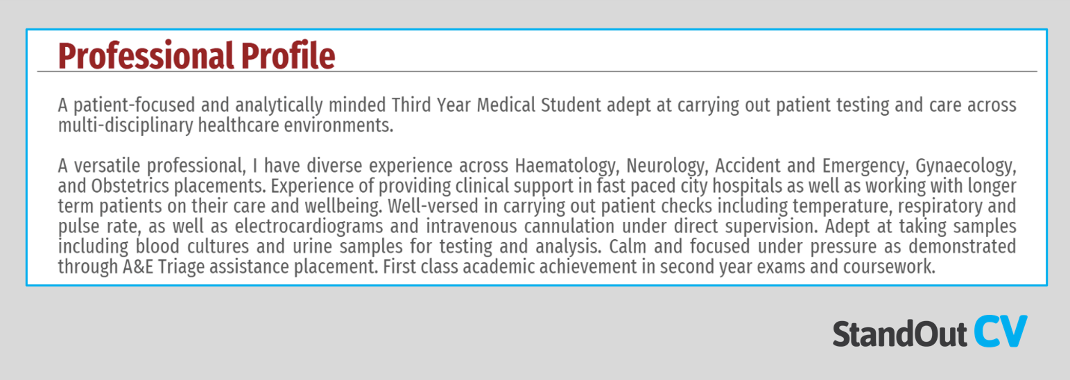 Medical student CV personal statement