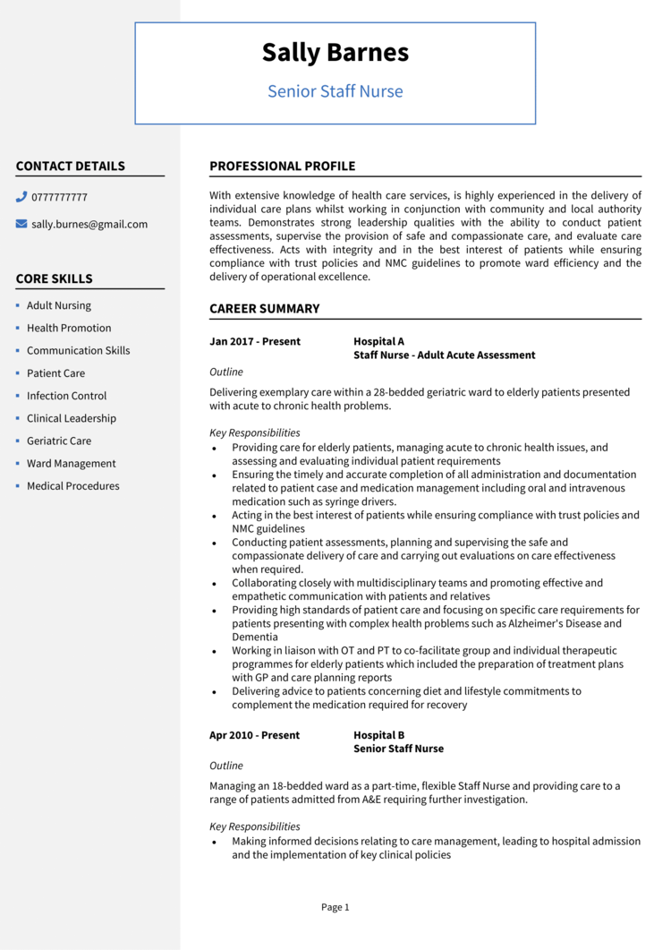 personal statement nursing cv