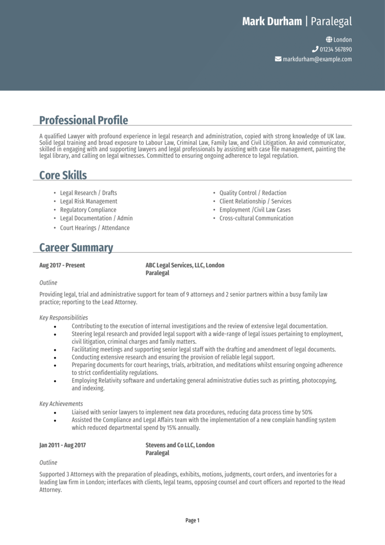 Paralegal CV-1