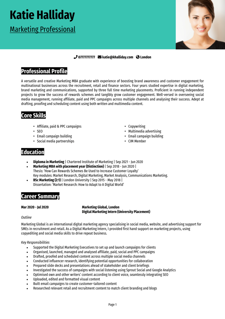 Postgraduate Cv Examples Writing Guide Land A Top Job 3844