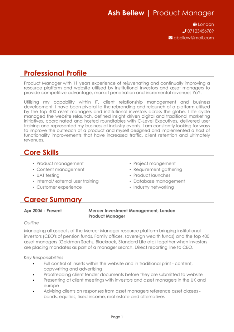 Product Manager CV-1