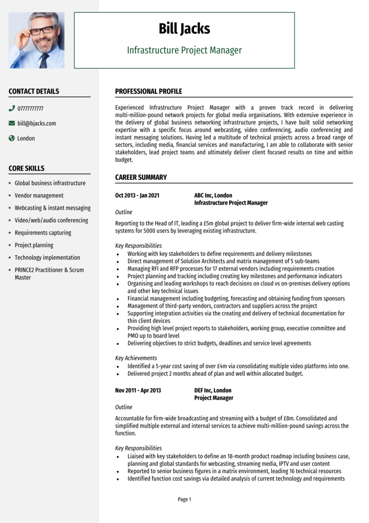 Project manager CV 1