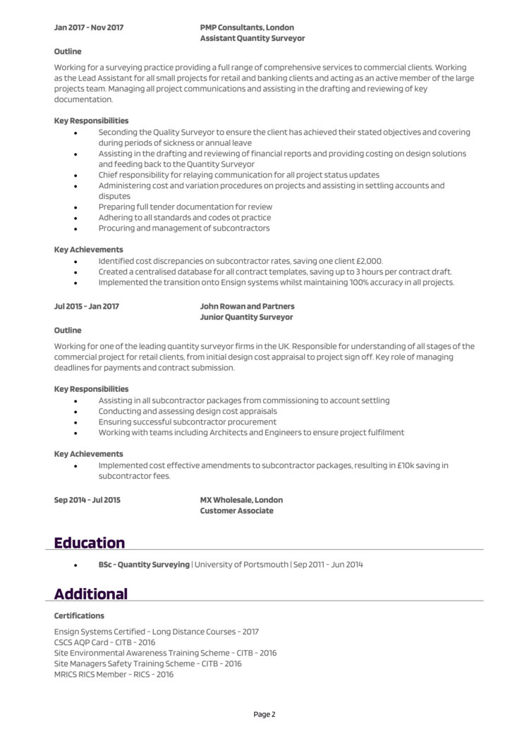 Cv Template Quantity Surveyor Resume Examples Downloa Vrogue Co   Quantity Surveyor CV 2 