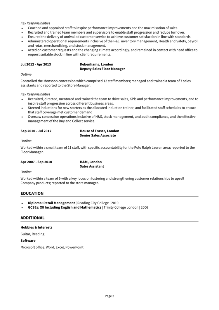 Retail Manager CV-2