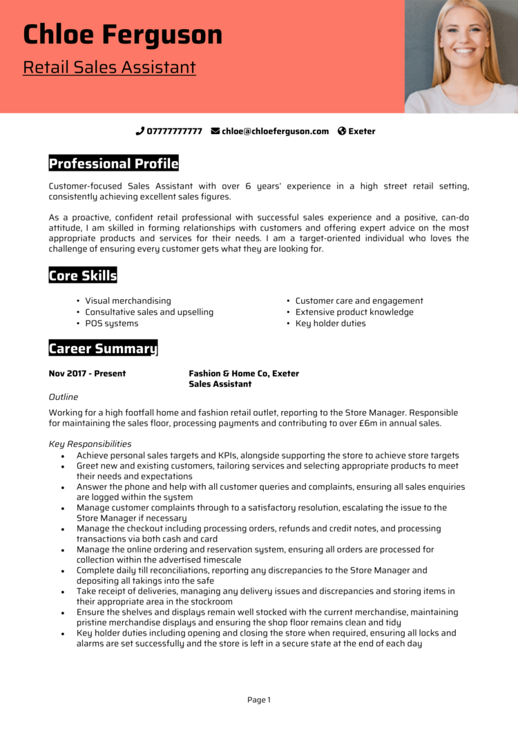 Retail Sales Assistant CV-1