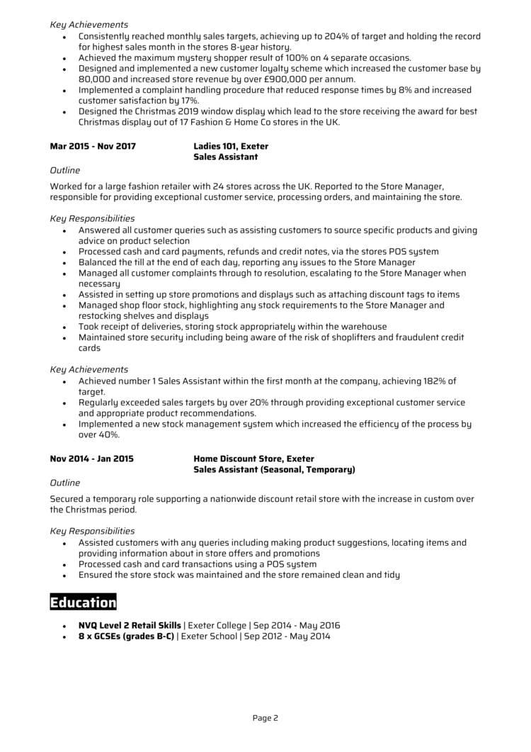 Retail Sales Assistant CV-2