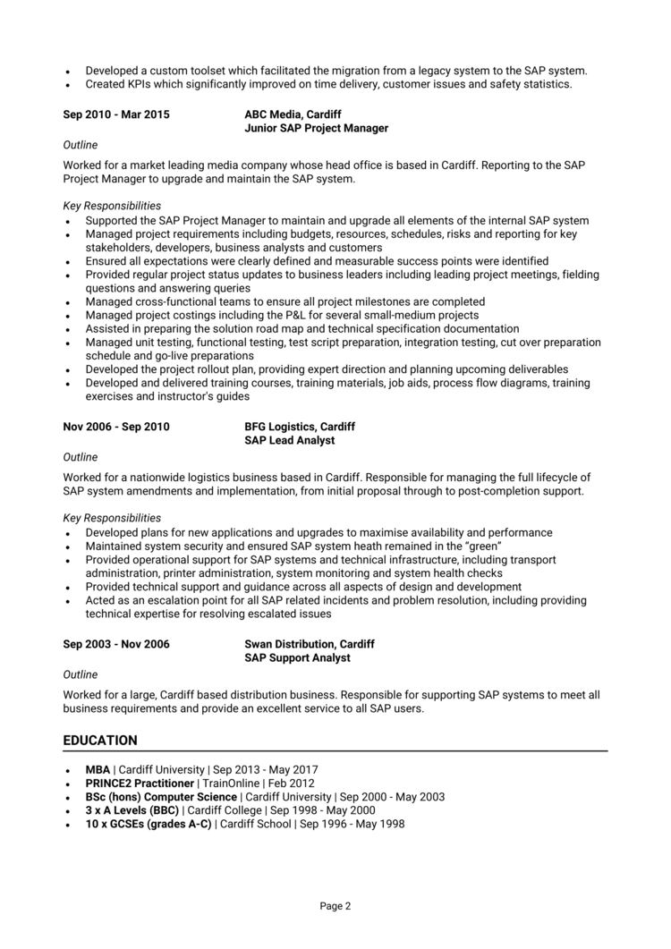 SAP Project Manager CV 1 - page 2