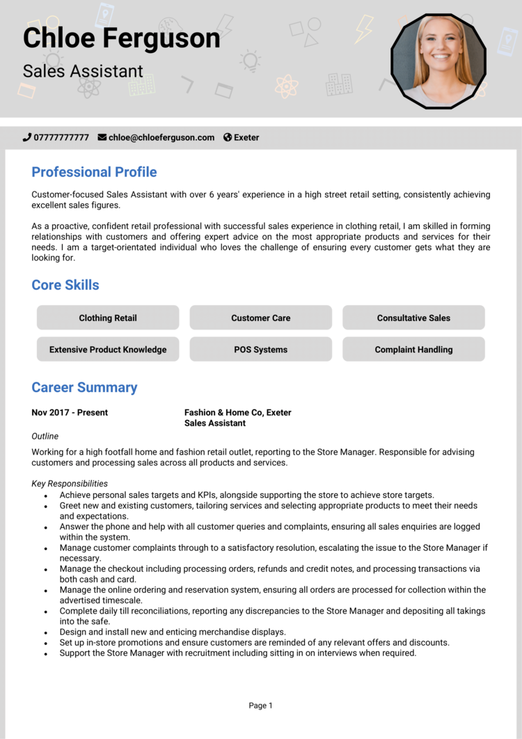 Retail sales assistant CV example 2024 (+CV template)