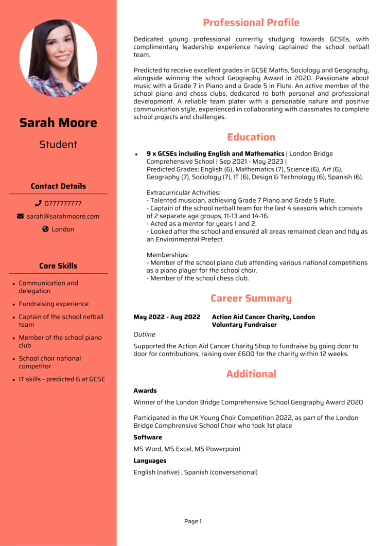 cover letter example school leaver