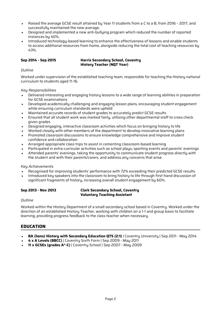 Secondary Teacher CV 2 (style 2)