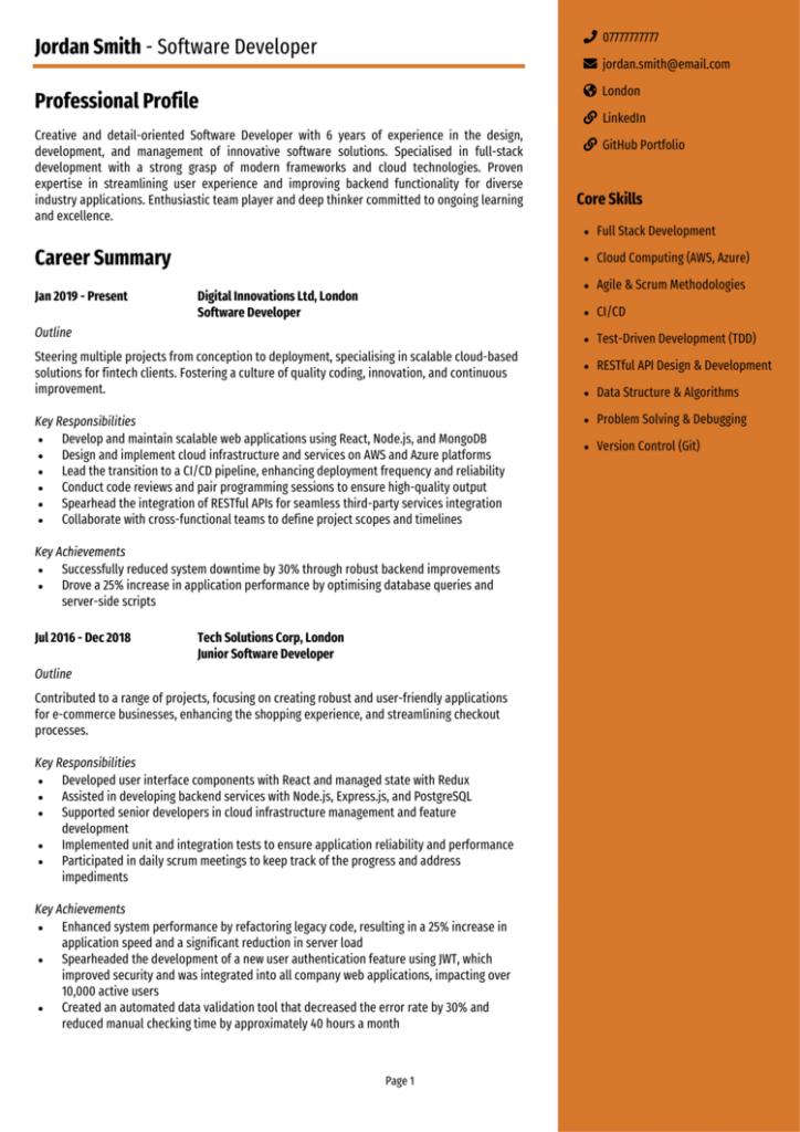 Software developer CV example + writing guide [Get hired quickly]