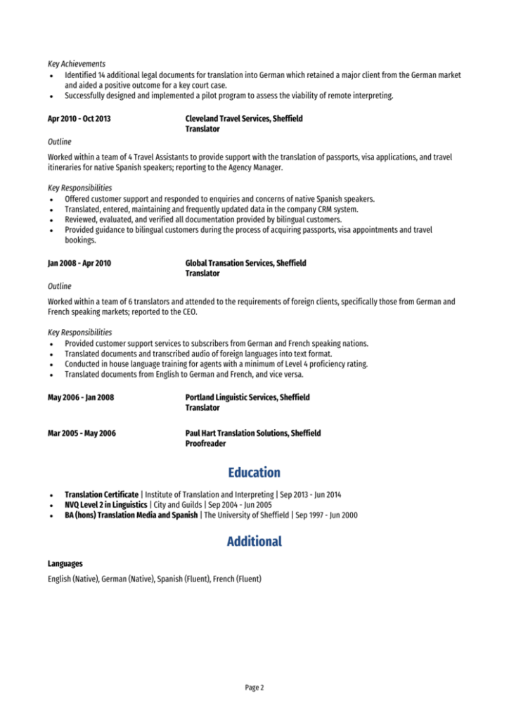 Translator CV example + writing guide [Win contracts and get hired]