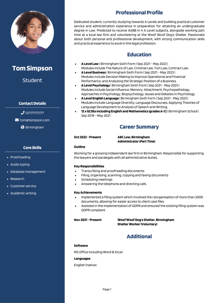 Professional Cv Template For University Student - Printable Education ...