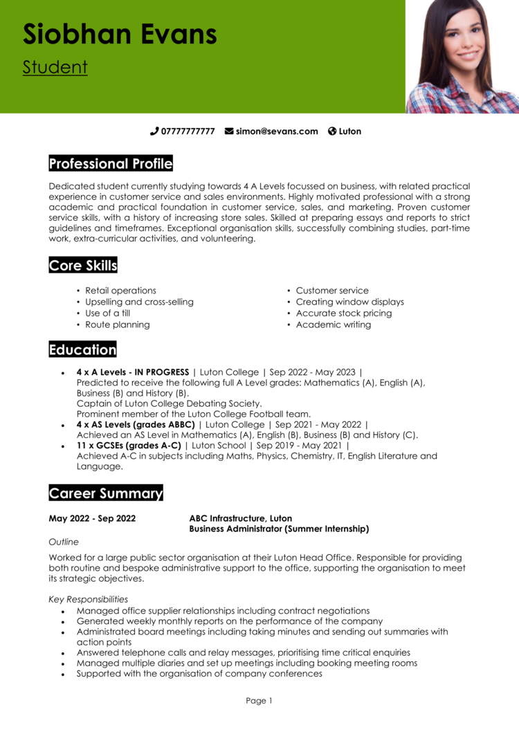 personal statement cv for university application