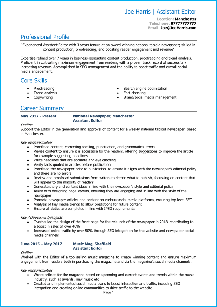 Assistant Editor CV 1