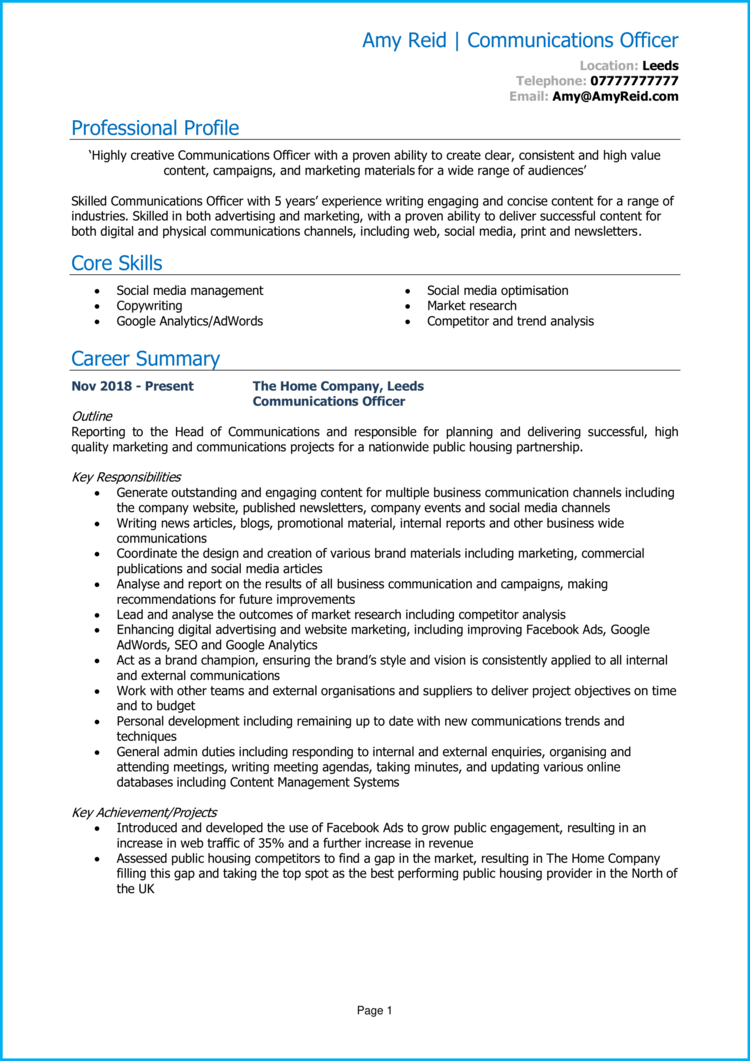 Communications officer CV example + guide [Get hired]