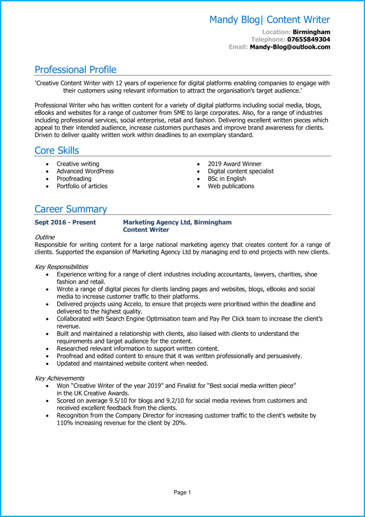 Content Writer CV 1