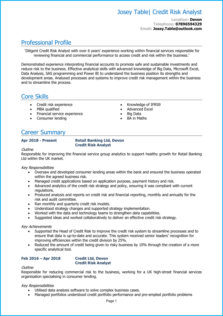 Credit Risk Analyst Cv Example Guide Get Hired