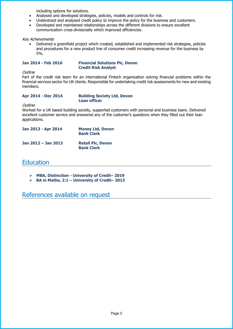 Credit Risk Analyst CV 2