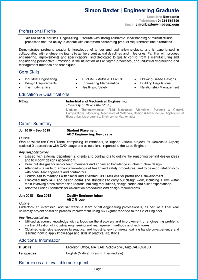 Schwärzen Korrespondierend zu Schutz mechanical engineering graduate cv