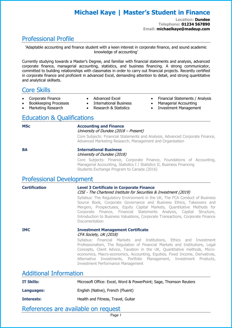 Masters Student CV 2