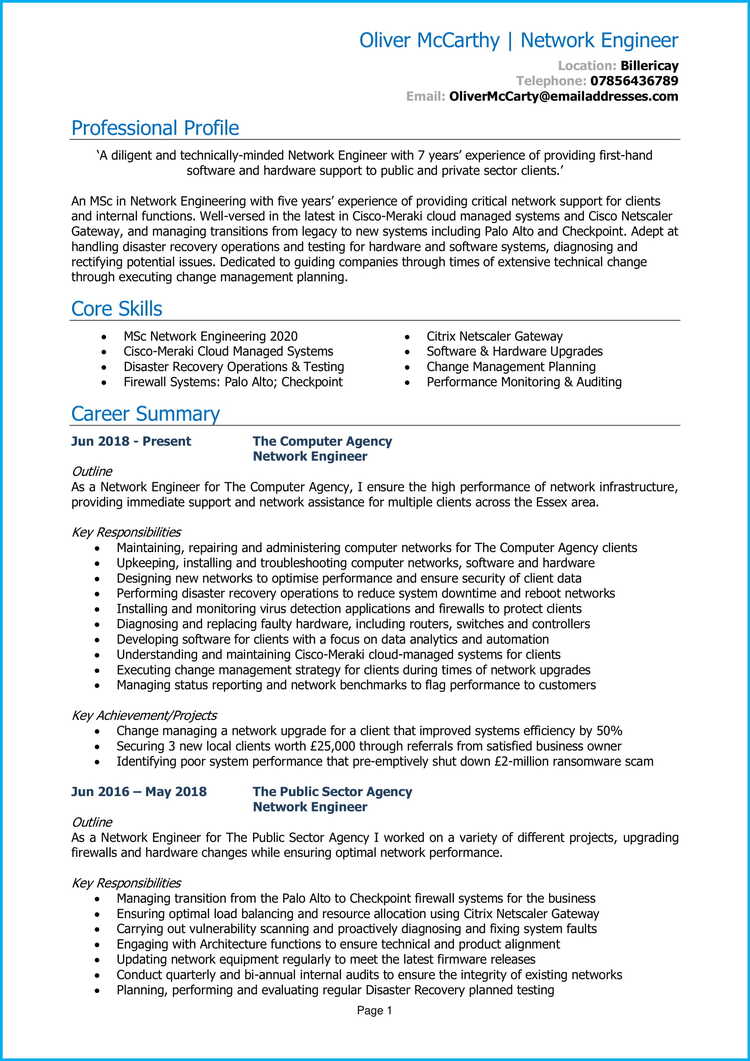 Ingénieur réseau cv 1