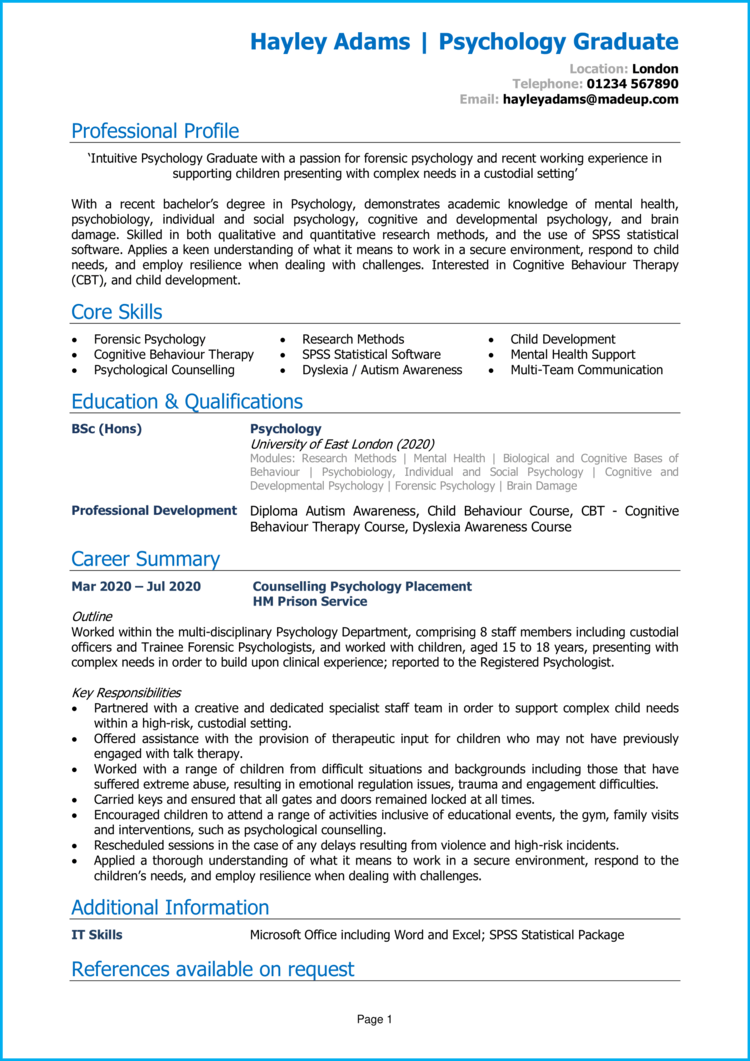 Psychology Graduate CV