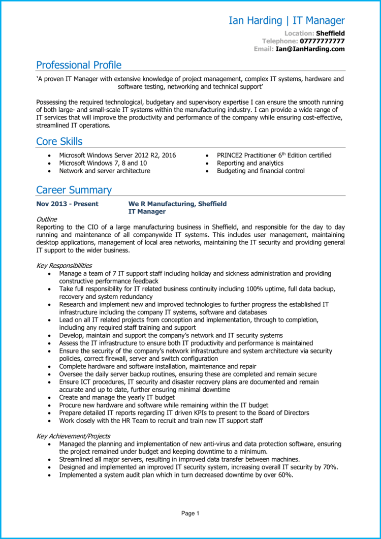 IT Manager CV example + guide [Get hired]