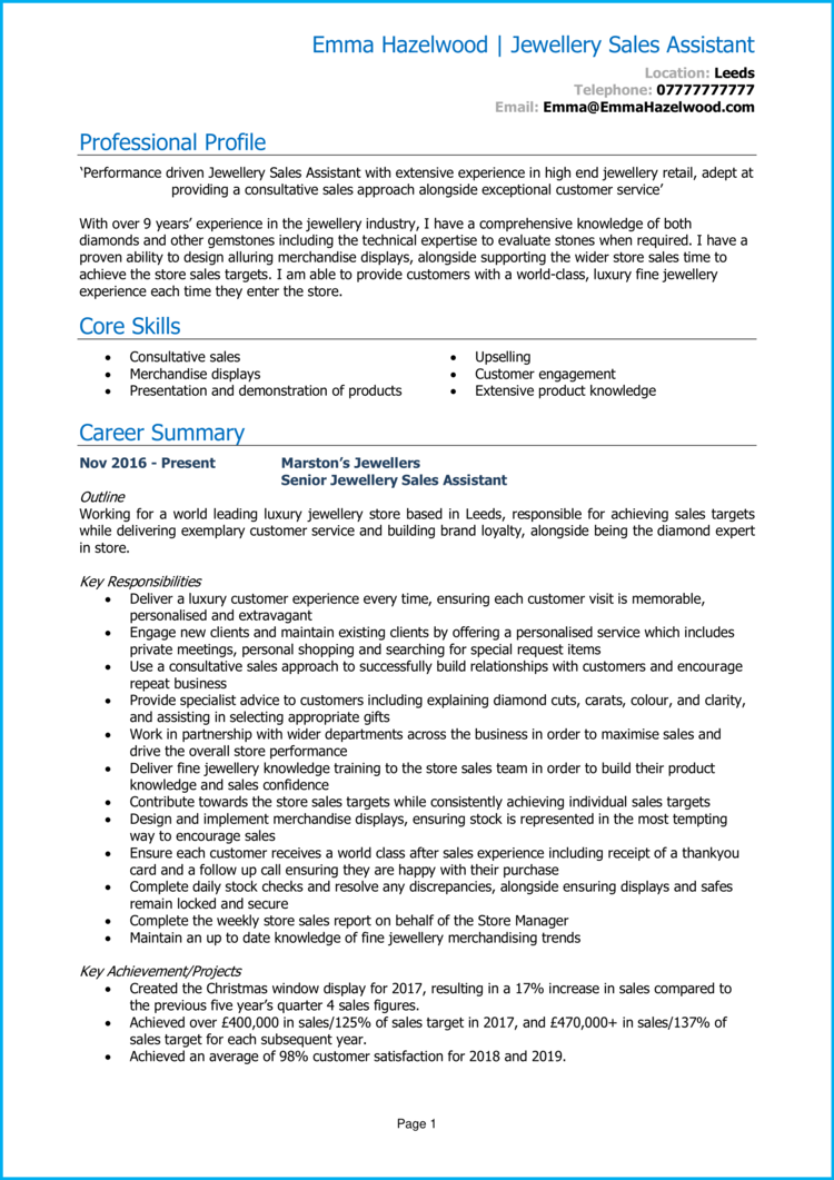 personal statement cv examples retail