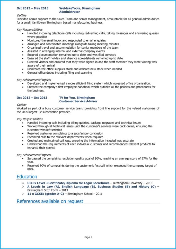 Legal Secretary CV Example Guide Get Hired   Legal Secretary 2 724x1024 