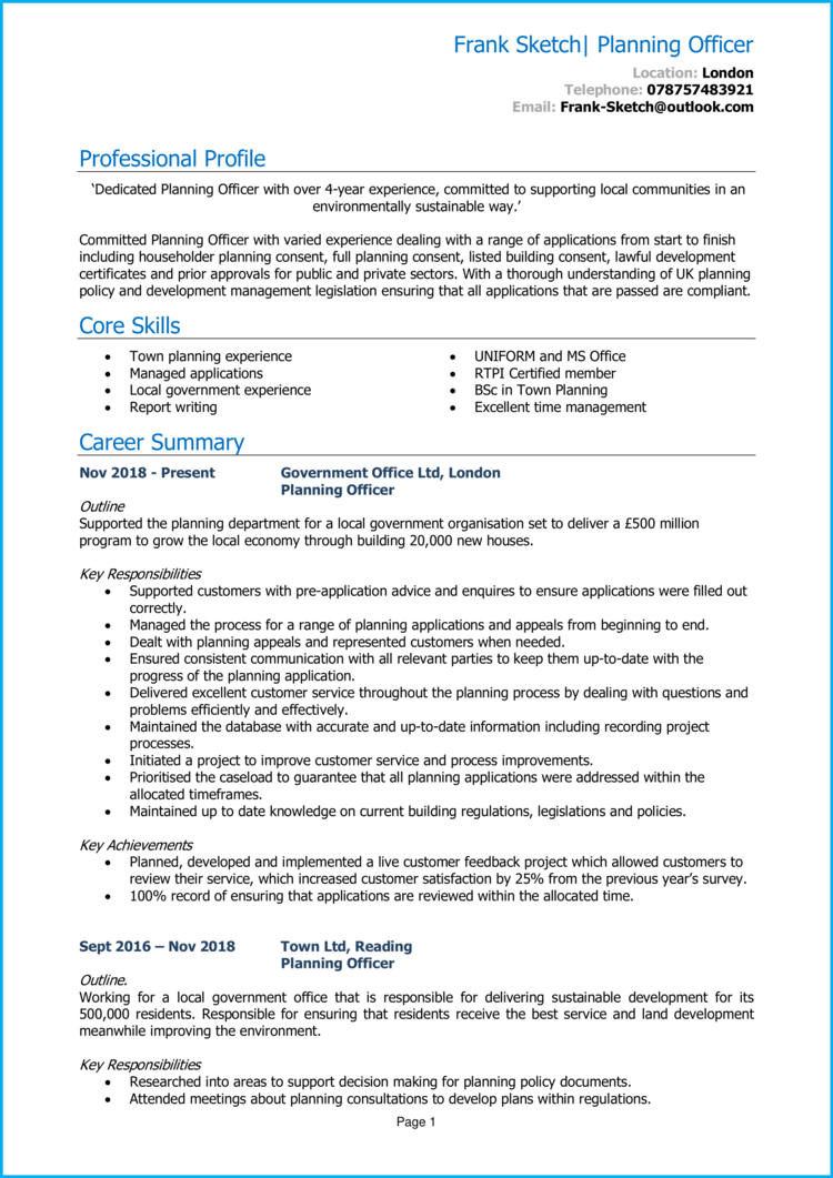 Planning Officer CV 1